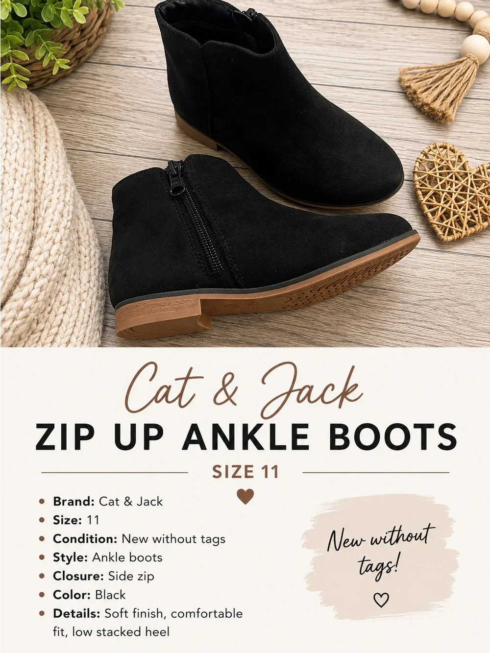 Cat & Jack Black Side-Zip Ankle Booties